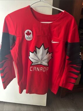 Nike Red Canada Hockey Jersey with Black Sleeve Accents